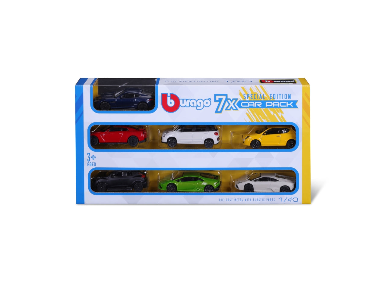 Modellino Auto Street Fire 7-Pack Edition - Scala 1:43: Die-cast, Colori Assortiti, Licenze Ufficiali, Modelli Assortiti, Dimensioni 9x6x38 cm, Confezione con 7 Auto, EtÃ  3+ | Bburago $
