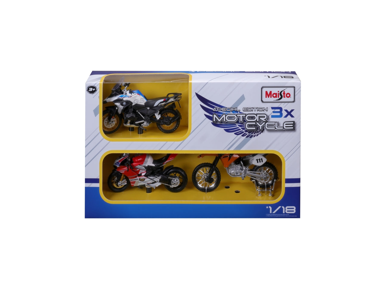 Modellino Moto - Scala 1:18 Set da 3 Moto: Die-cast, Colori Assortiti, Licenze Ufficiali, Modelli Assortiti, Dimensioni 18,5x6x30 cm, EtÃ  3+ | Maisto