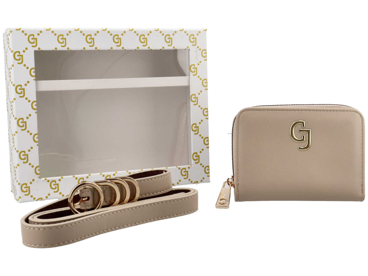 Portafoglio zip around piccolo con cintura stella collection beige 100% polyurethane