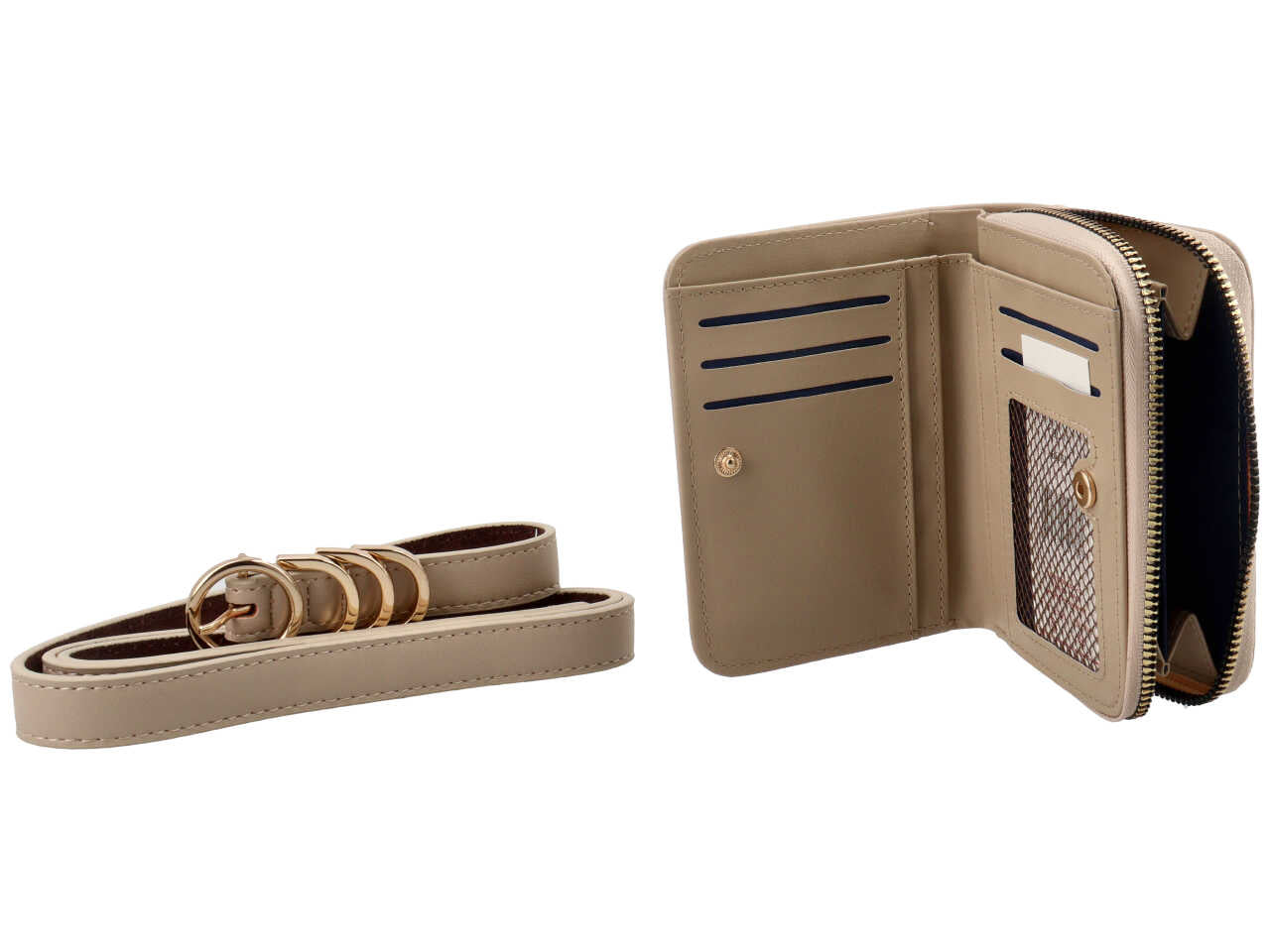 Portafoglio zip around piccolo con cintura stella collection beige 100% polyurethane