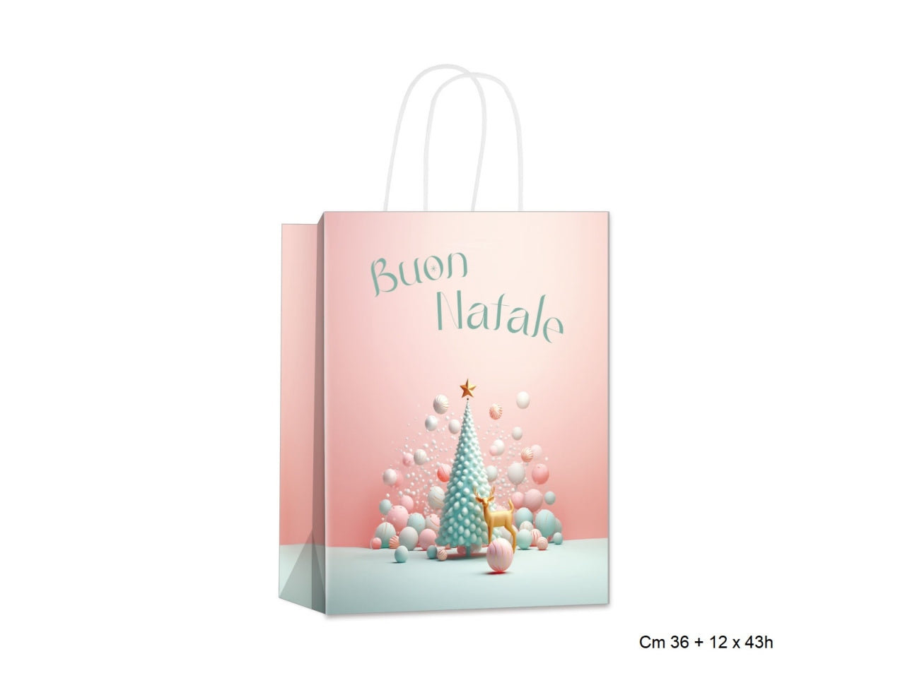 Busta natalizia regalo rosa e azzurro in carta 36+12x43 cm - Fiocchetta