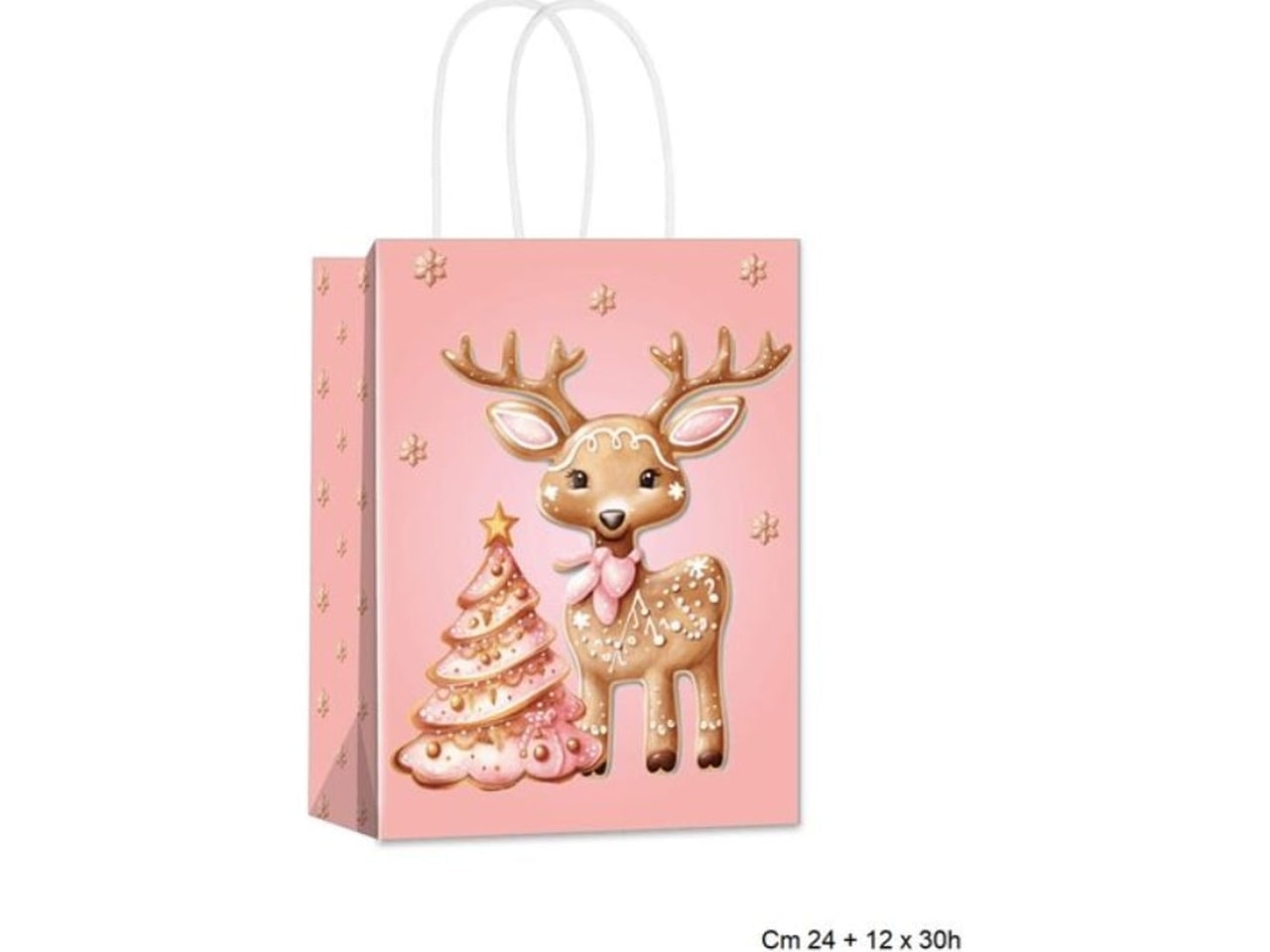 Busta natalizia regalo rosa in carta 24+12x30 cm - Fiocchetta