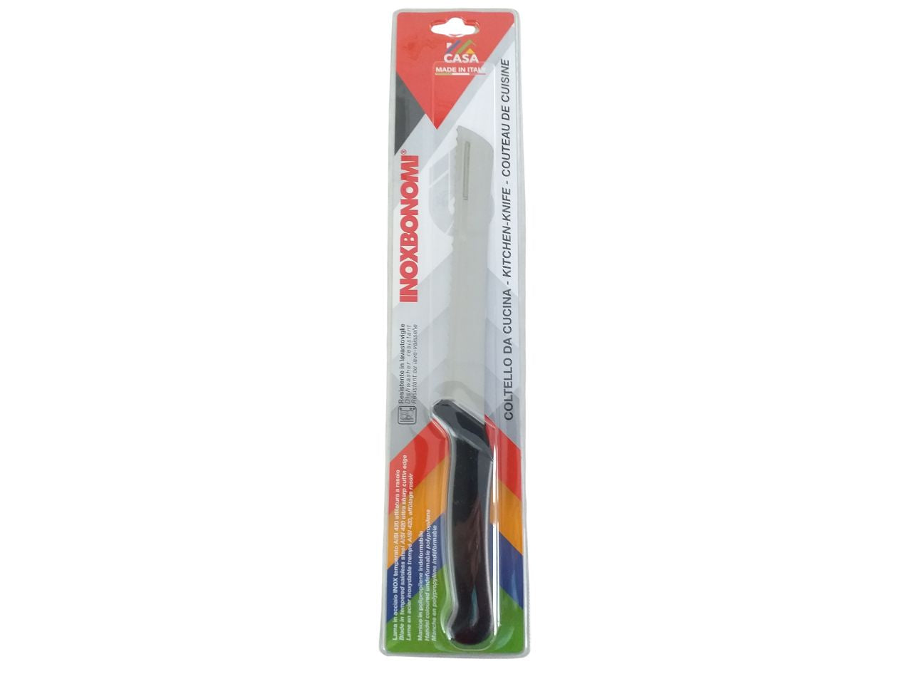 Coltello cucina per pane con lama seghettata in acciaio inossidabile, manico polipropilene indeformabile - lunghezza lama 20 cm - Inoxbonomi