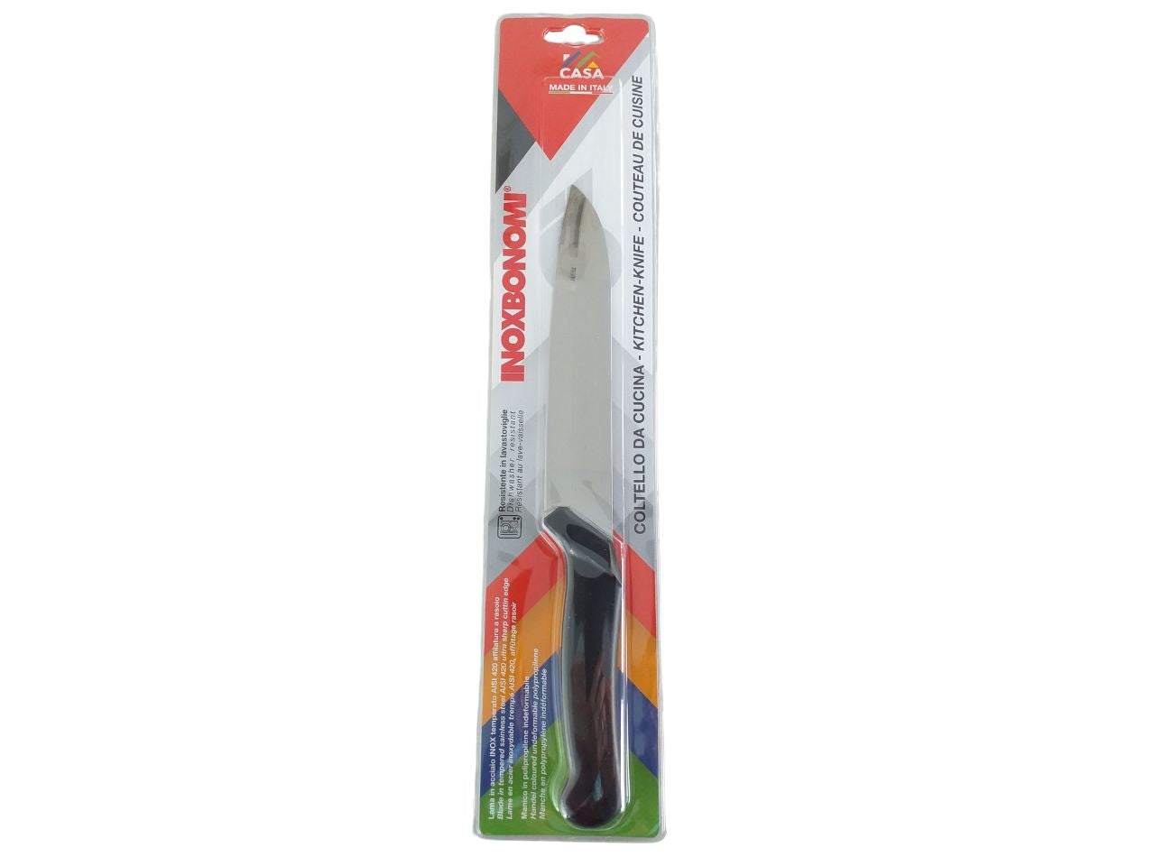 Coltello Santoku da cucina con lama acciaio inossidabile, manico polipropilene indeformabile - lunghezza lama 18 cm - Inoxbonomi