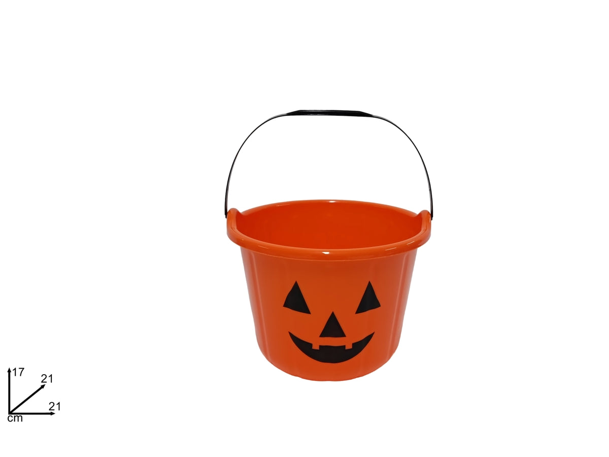 Secchiello zucca portacaramelle in plastica con manico 21xh.17cm