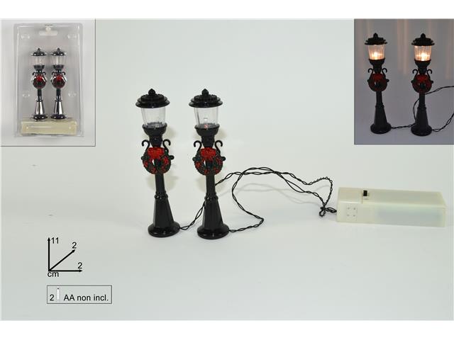 Coppia lampioni con luce batteria 11x2x2cm