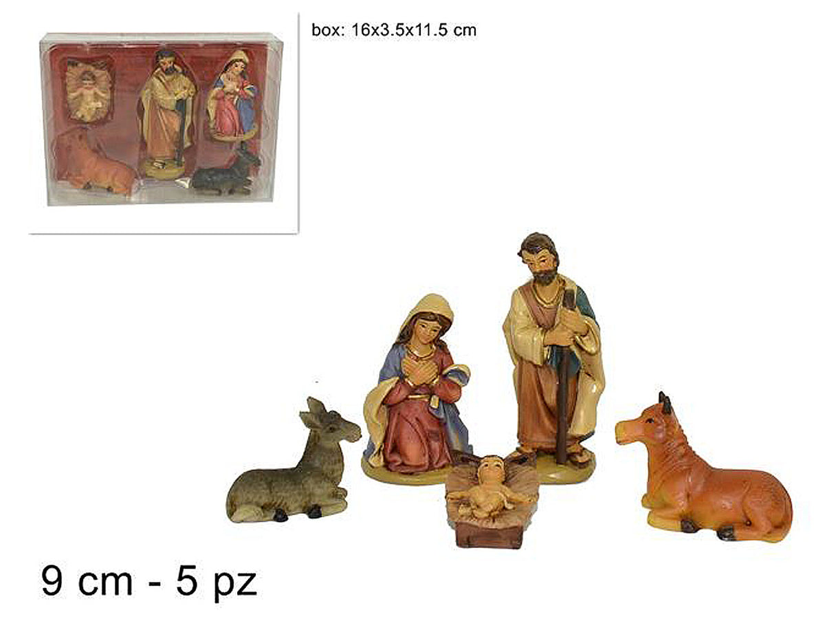 NativitÃ  in resina 9cm, set da 5 pezzi