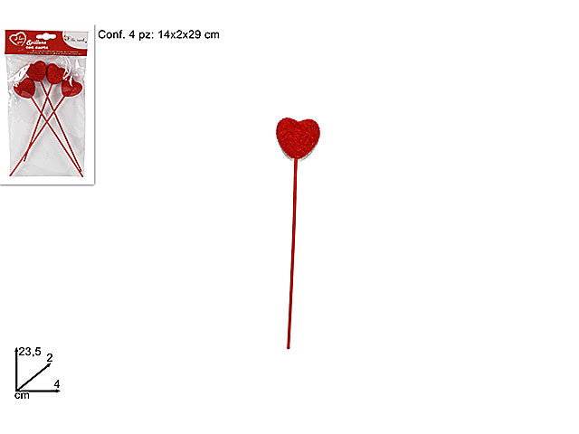 Spillone cuore floccato set 4 pezzi
