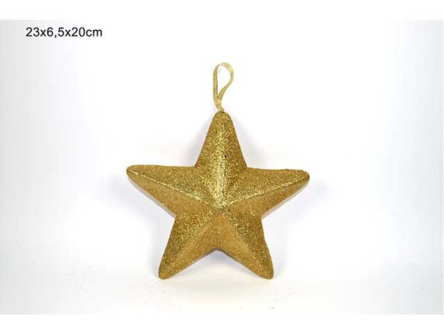 Pendente natalizio stella oro glitterato 23cm