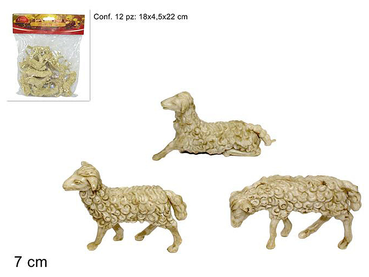 Pecora 12 pezzi 7cm beige