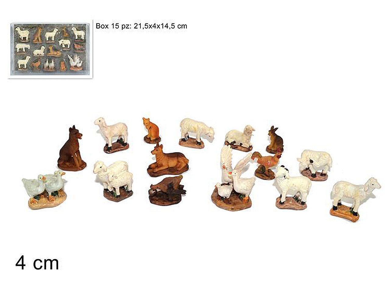 Animali cortile 4cm in confezione da 15 pezzi ass.