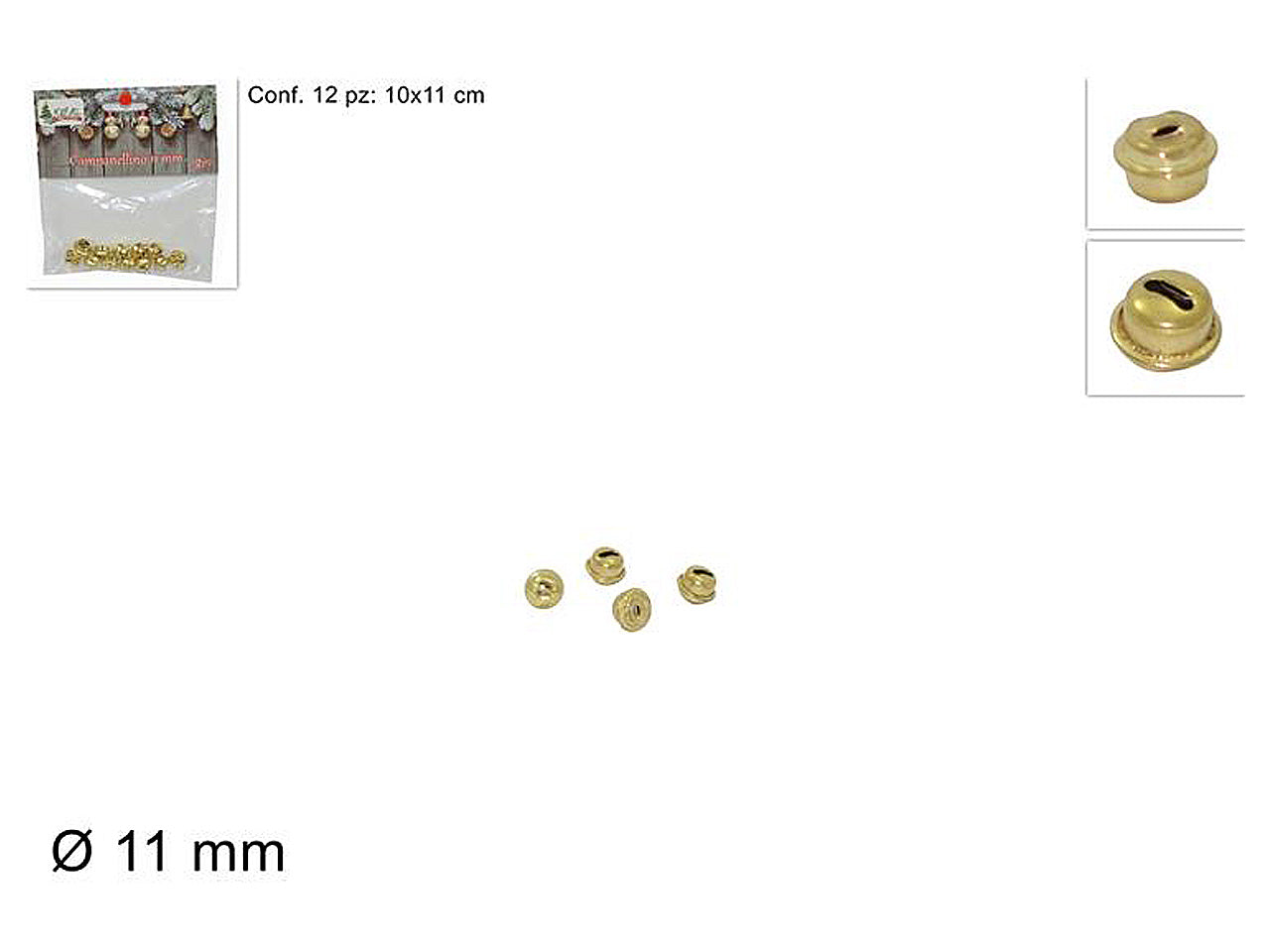 Pendente natalizio campanellino oro 11mm - 12 pezzi