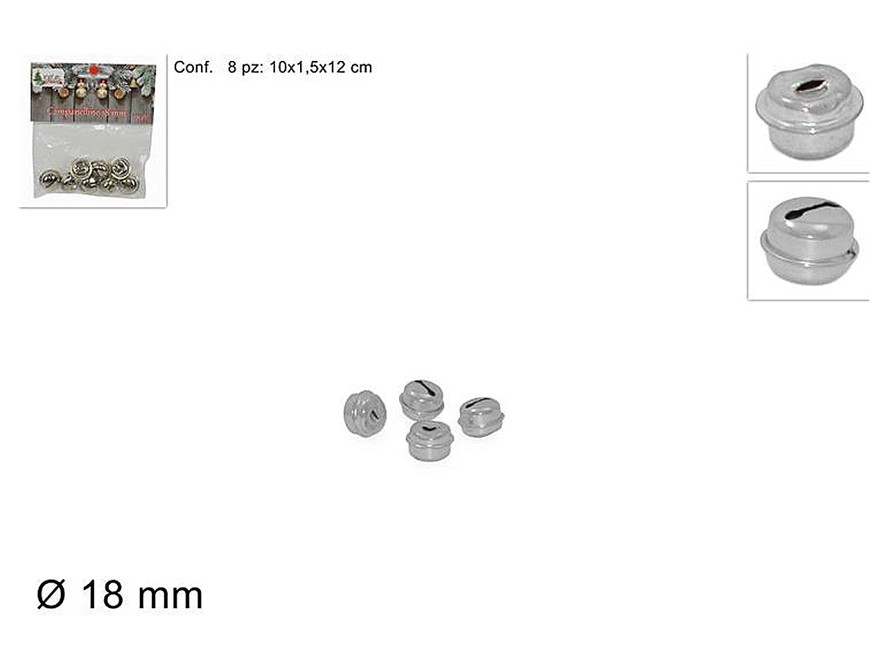 Pendente natalizio campanellino argento 18mm - 8 pezzi