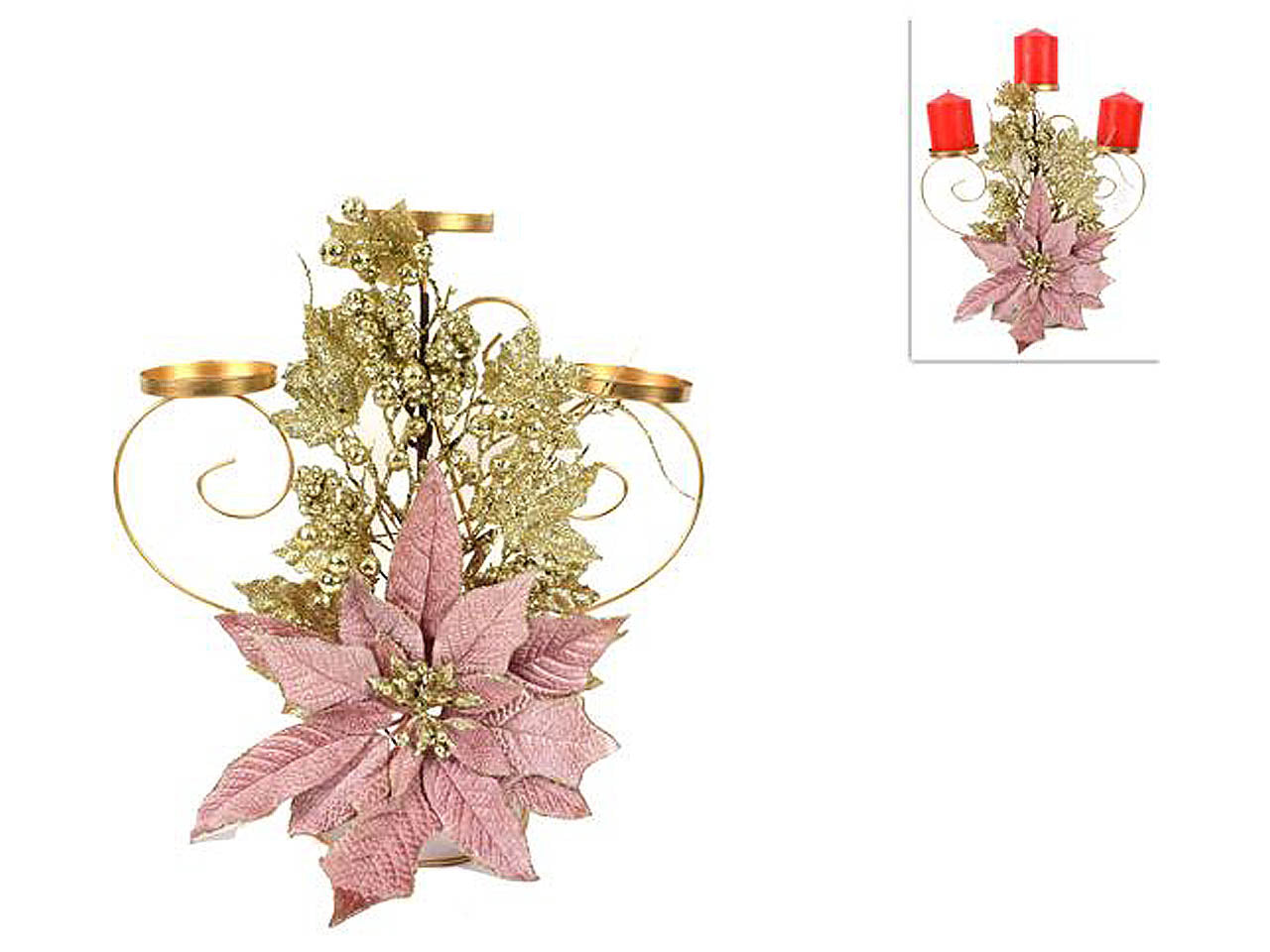 Porta candele con stella di nat.rosa 37cm ro010955