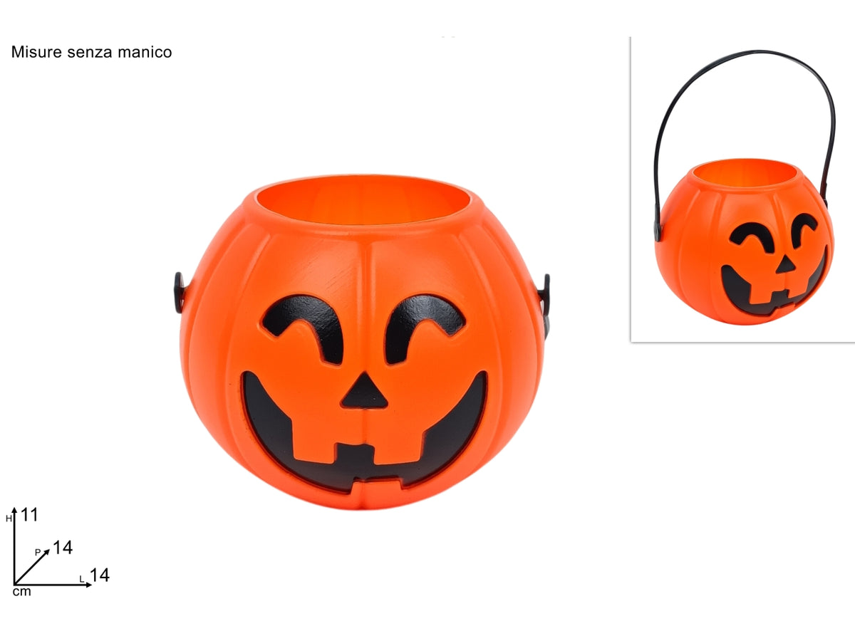 Secchiello zucca portacaramelle in plastica con manico 14xh.11cm