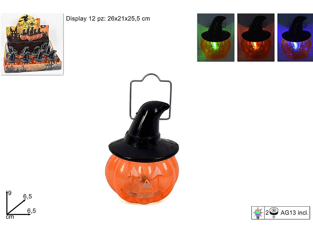 Zucca con cappello halloween luminosa