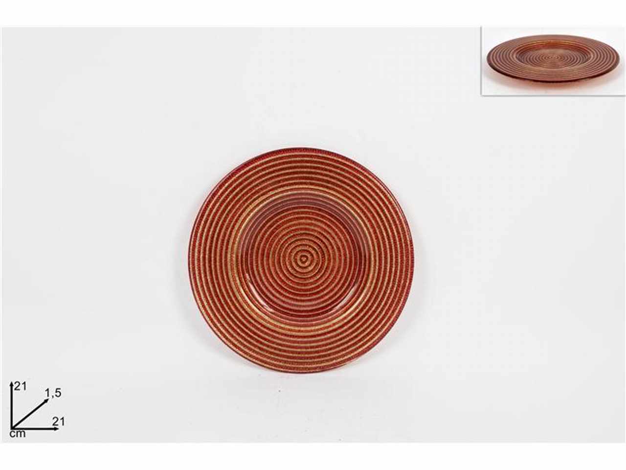 Piatto vetro 21cm rosso glitter oro