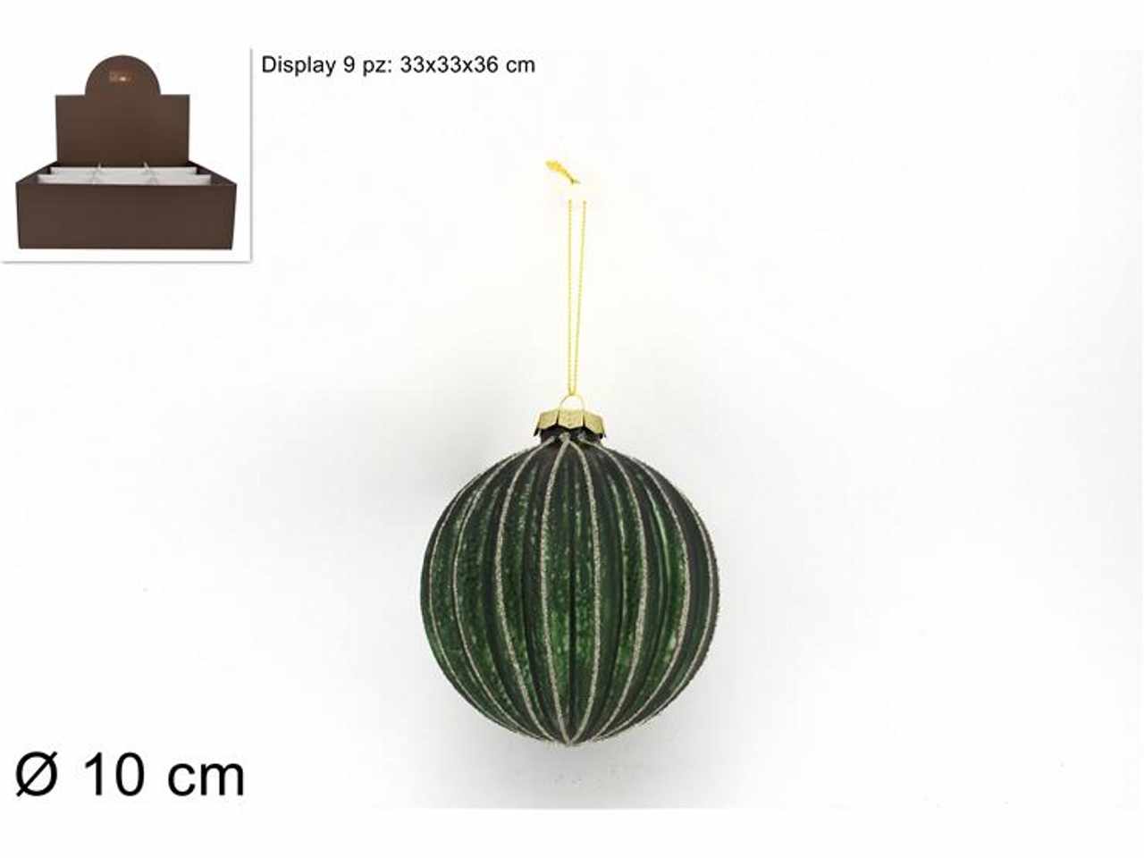 Palla vetro d.10cm verde opaca con filo glitter