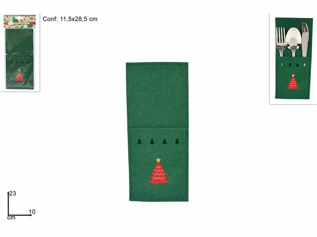 Portaposate feltro verde con albero 23x10cm