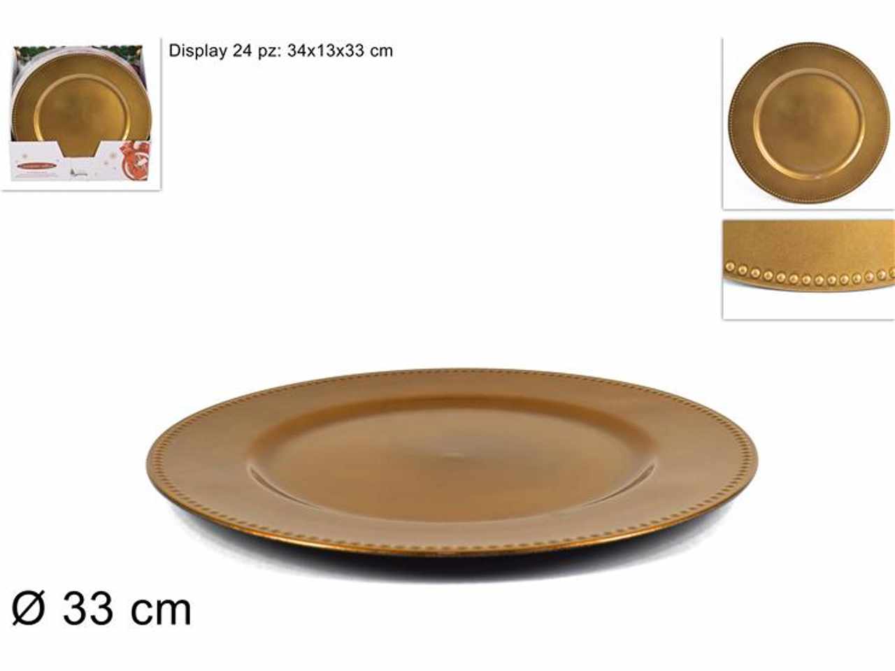 Sottopiatto con bordo puntinato 33cm oro melamina