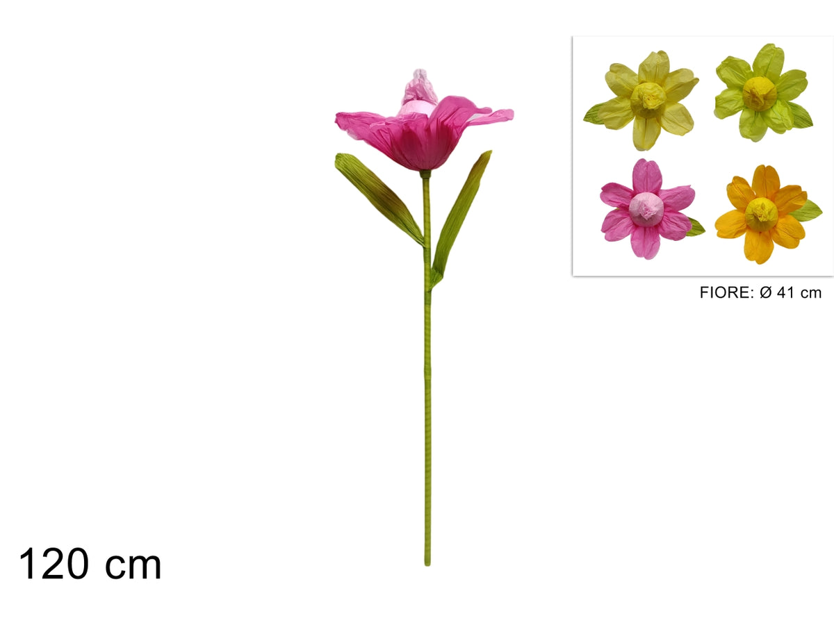 Maxi stelo fiore in carta crespa altezza 120cm in 4 colori