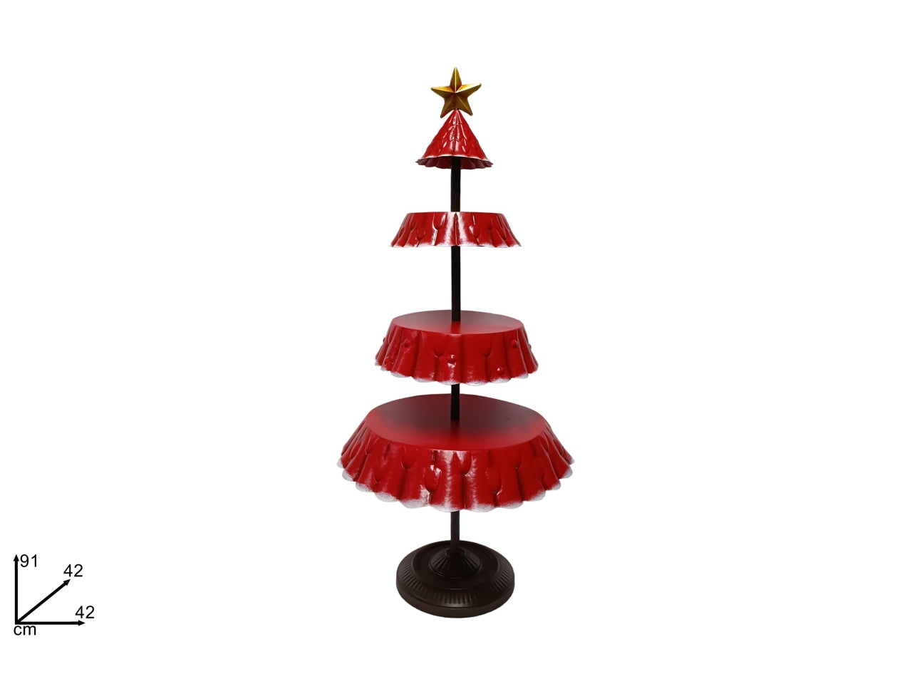 Albero 3 piani porta oggetti in latta rosso 42x91cm