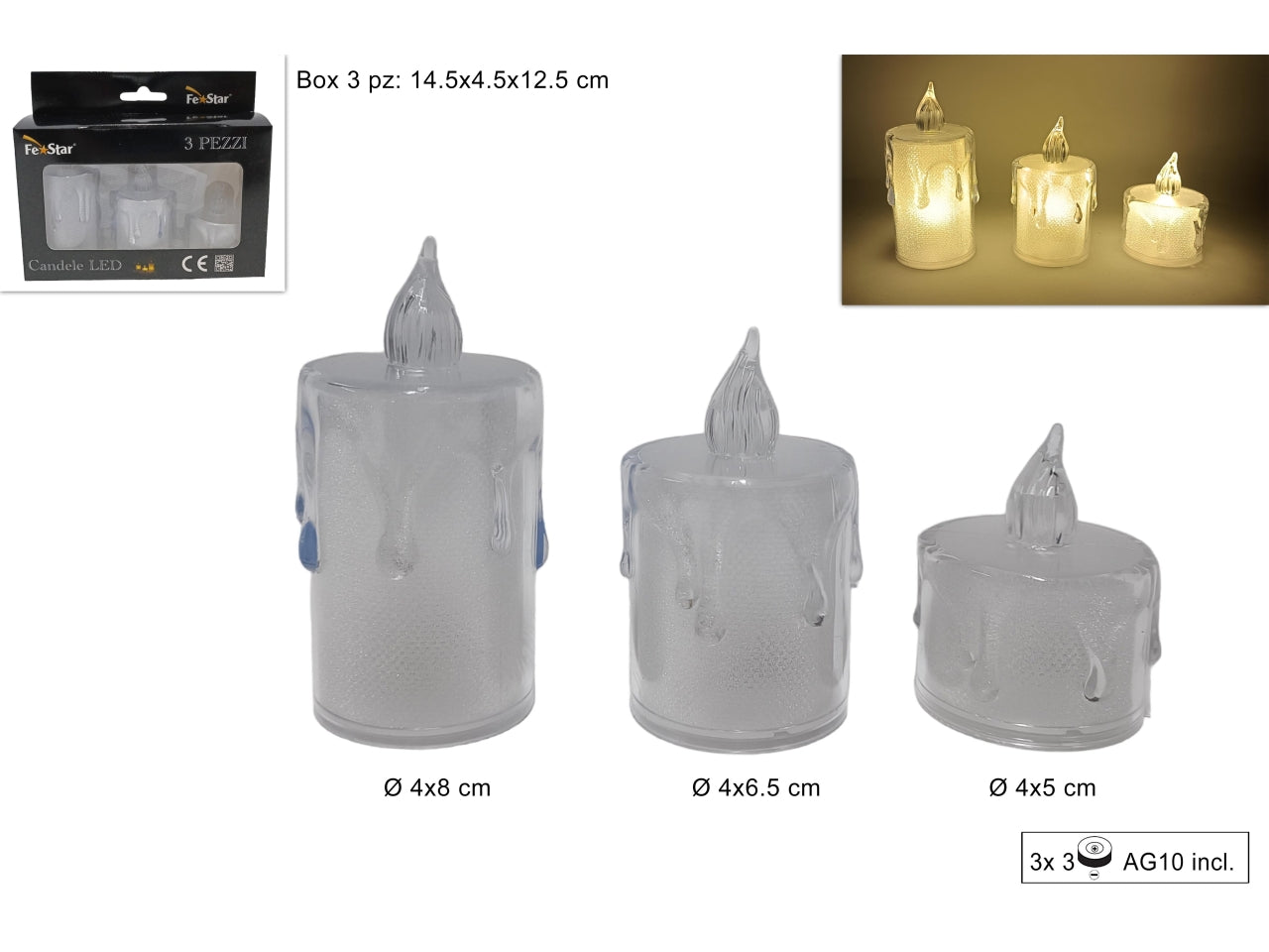 Candele led bianco caldo il set contiene 3 candele
