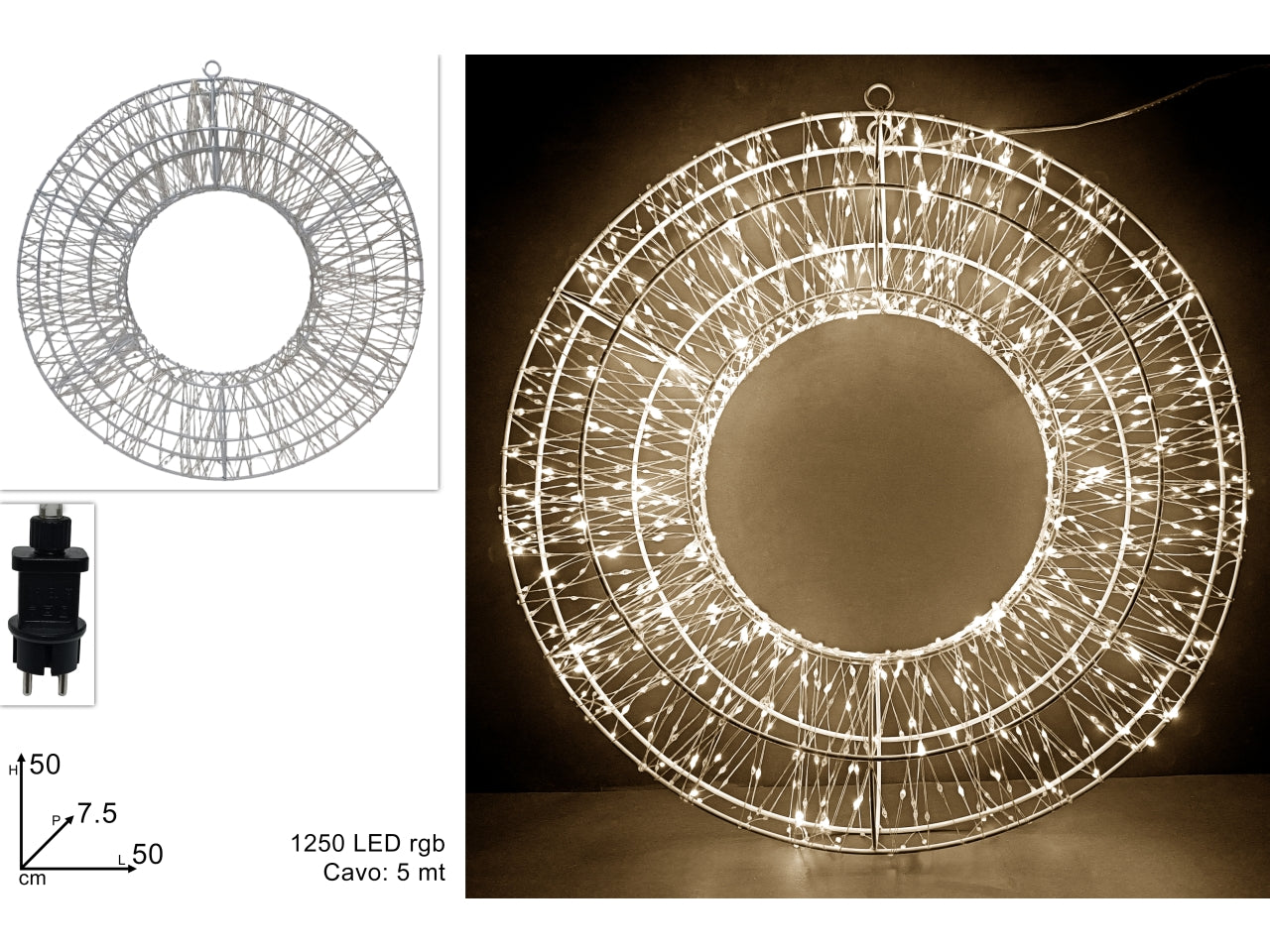 Cerchio luminoso 50cm 1250led bianco caldo
