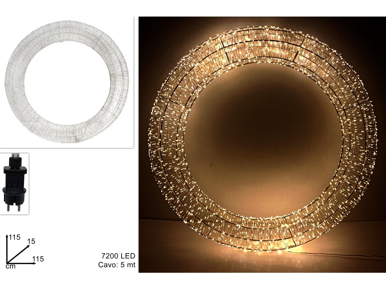 Cerchio luminoso 115cm 7200led bianco caldo