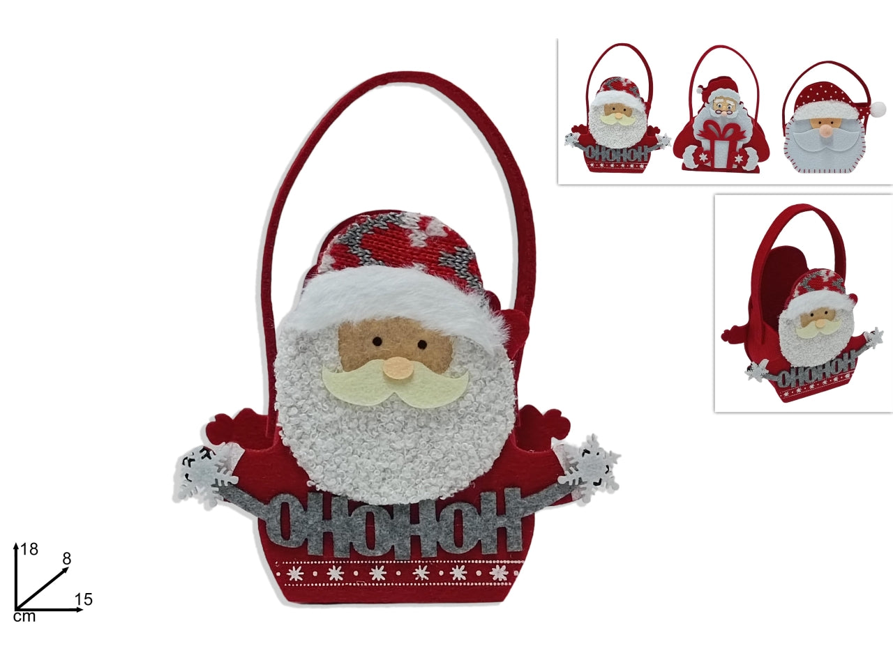 Cestino in feltro babbo natale con manico in 3 assortimenti