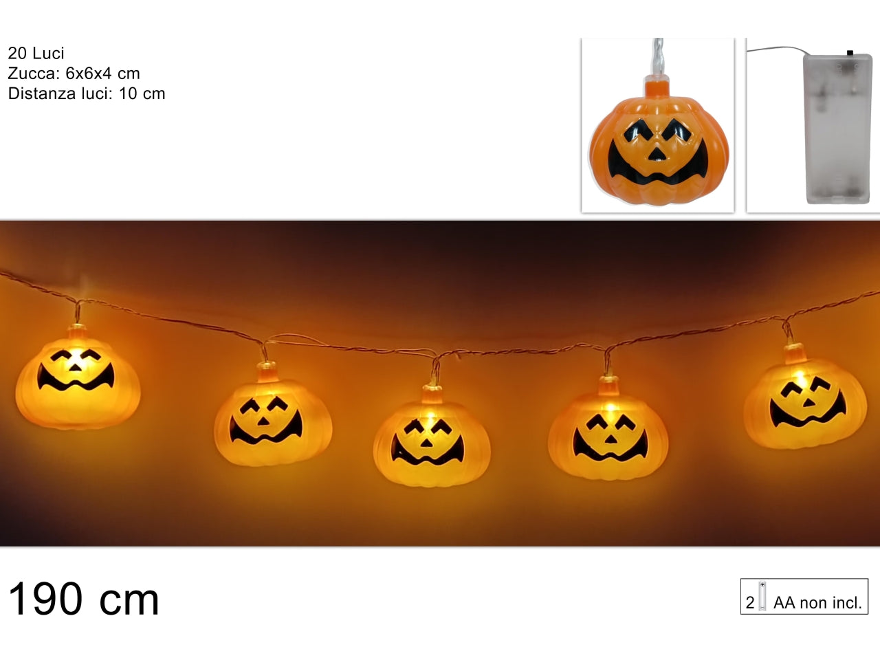 Filo 20 zucche luminose a batterie