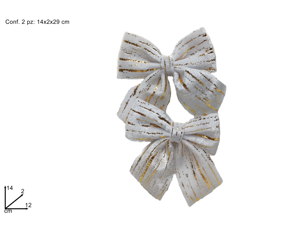 Fioccho striati oro 12x14cm floccato bianco il set comprende 2 fiocchi
