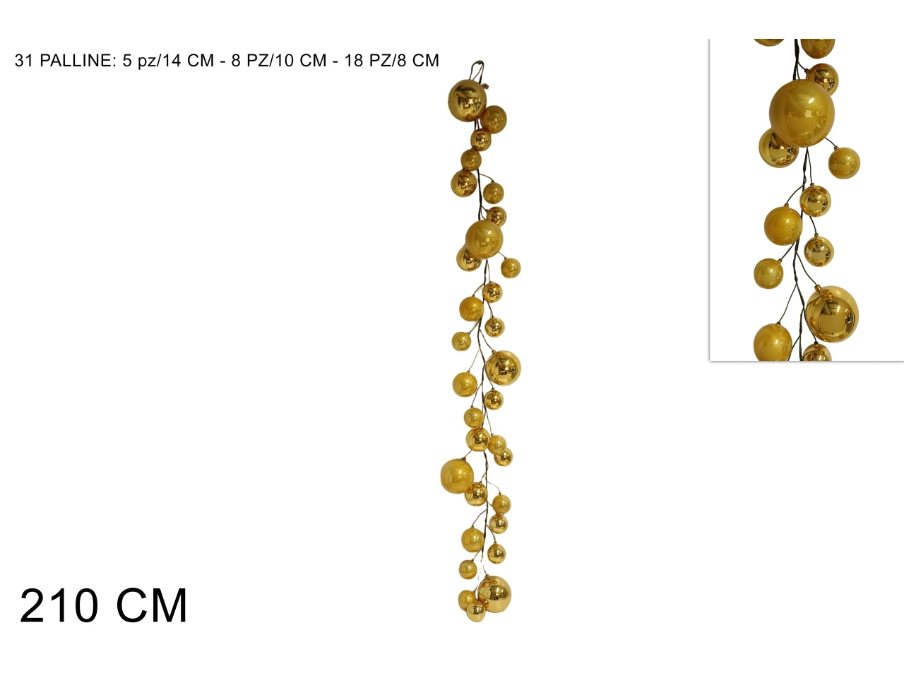 Ghirlanda 31 palline 210cm oro
