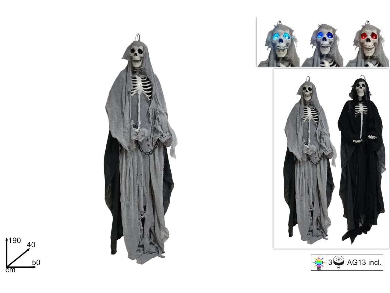 Mostro scheletro con luce 190cm 2 colori