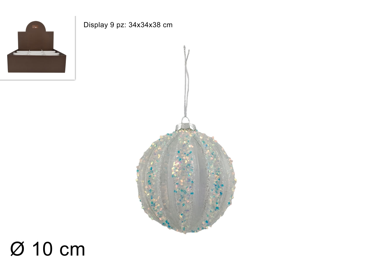 Palla in vetro 10cm trasparente con fili laminati