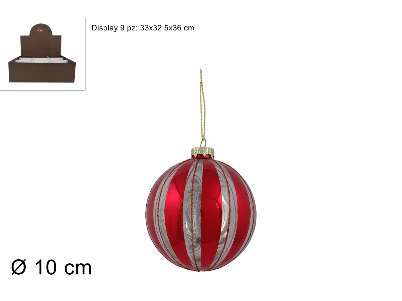 Palla in vetro 10cm trasparente con decoro rosso