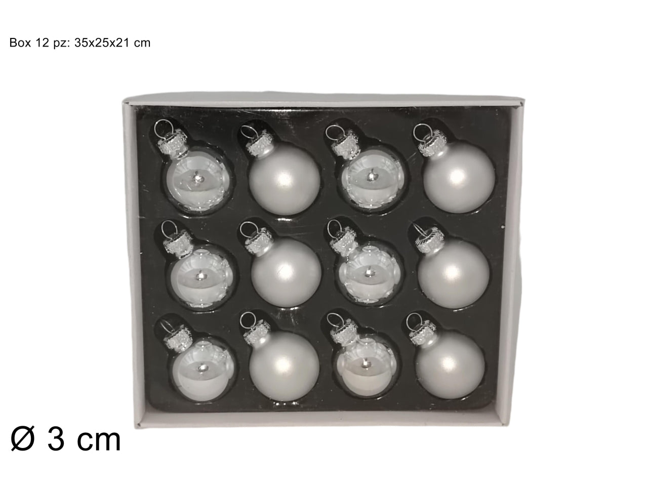 Palla in vetro 3cm argento il set contiene 12 palle