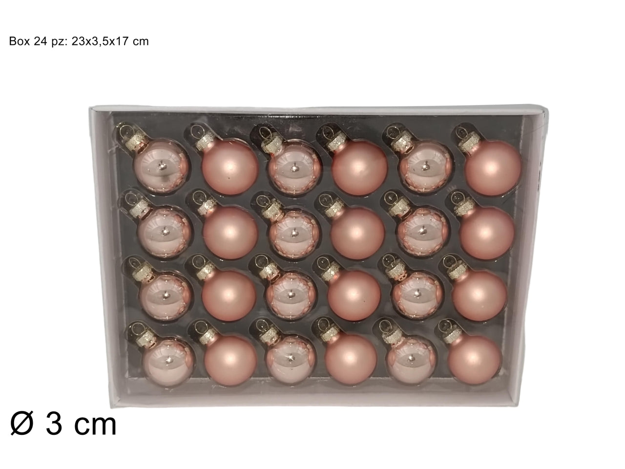 Palla in vetro 3cm rosa il set contiene 24 palle