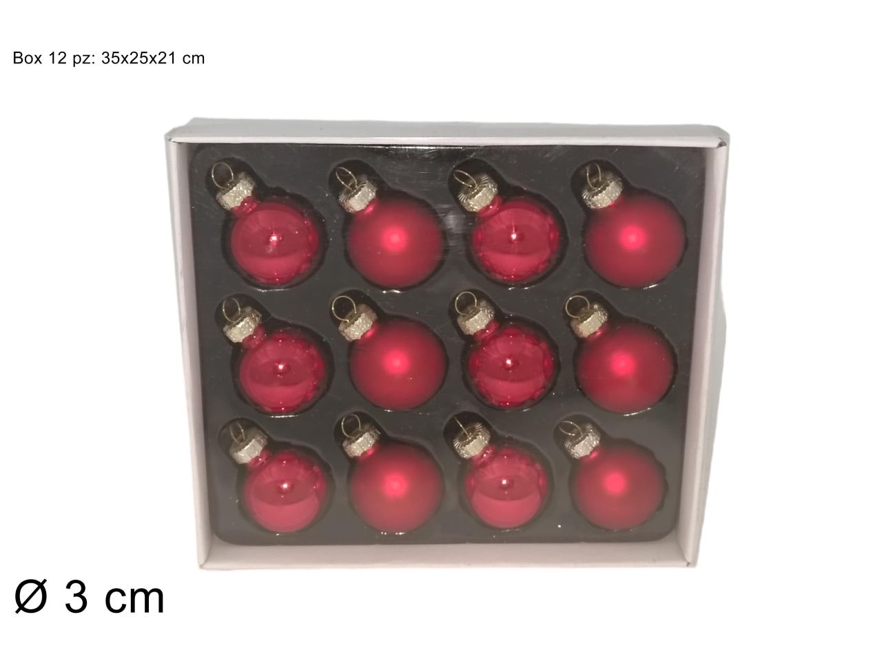 Palla in vetro 3cm rossa il set contiene 12 palle