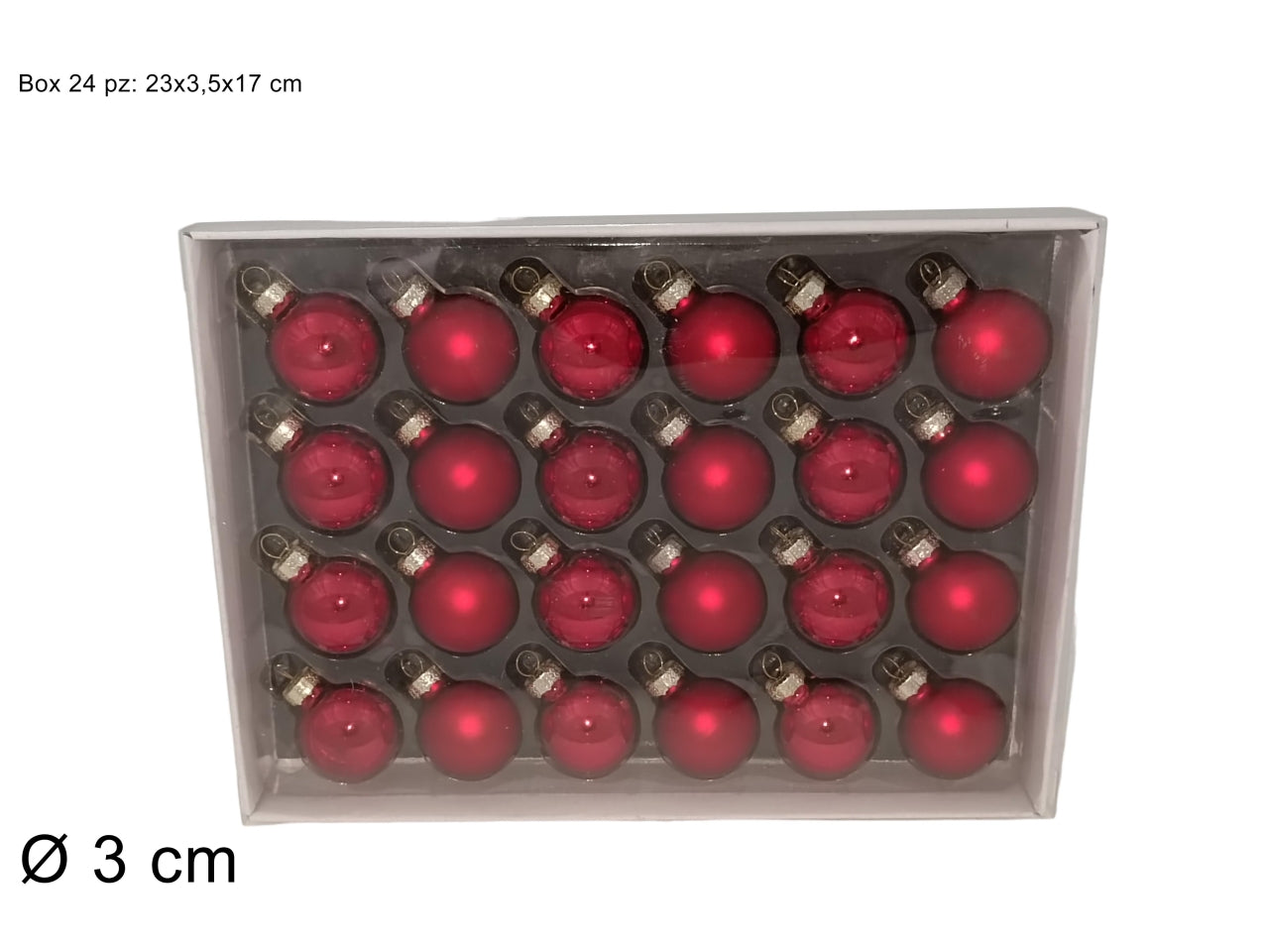 Palla in vetro 3cm rossa il set contiene 24 palle