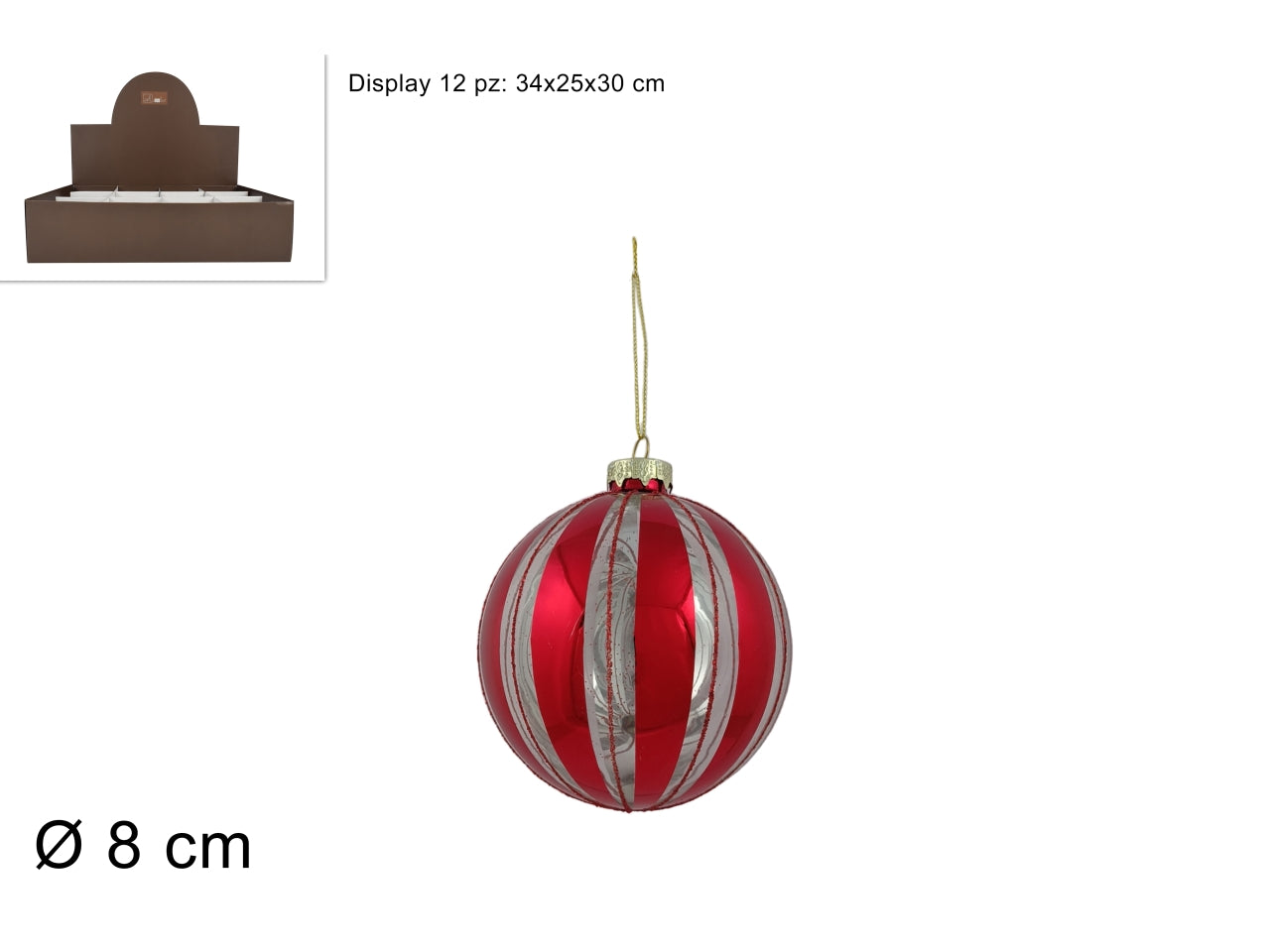 Palla in vetro 8cm trasparente con decoro rosso