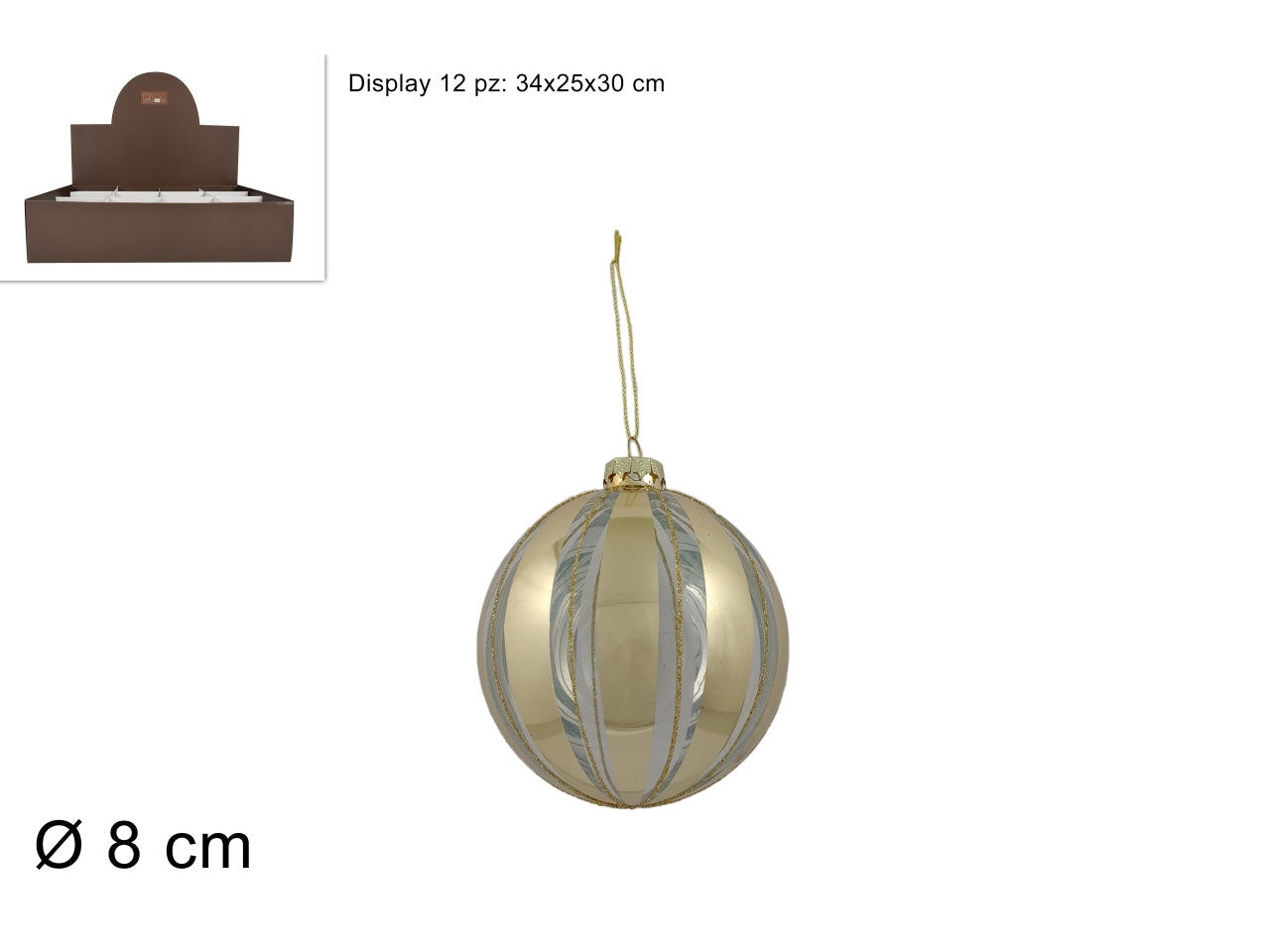Palla in vetro 8cm trasparente con decoro oro
