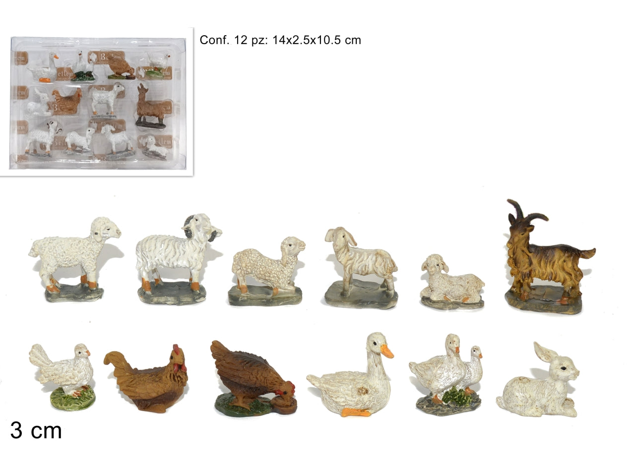 Animali presepe 3cm 12 assortimenti