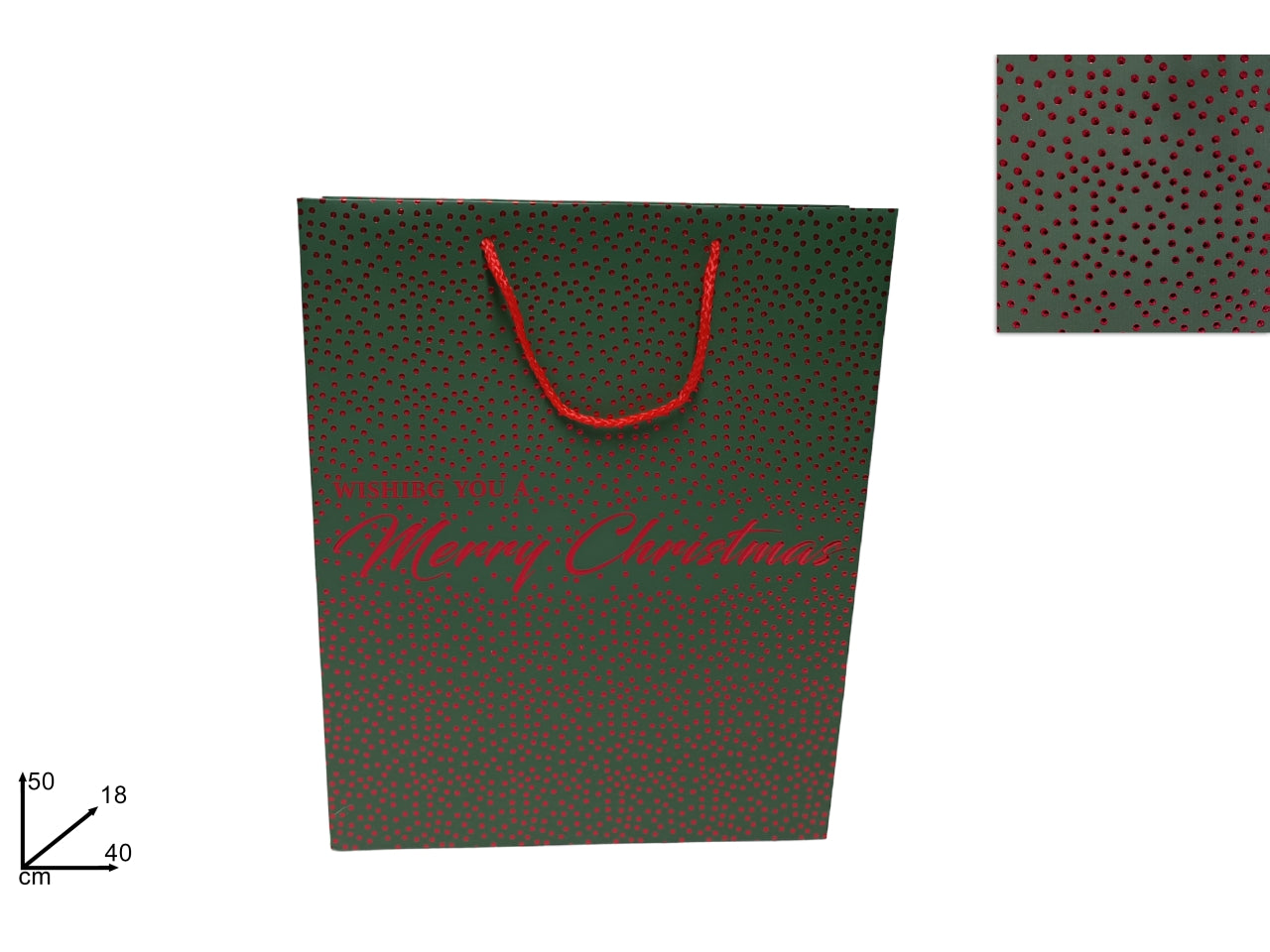 Busta regalo verde borchie rosse 50x40x18cm