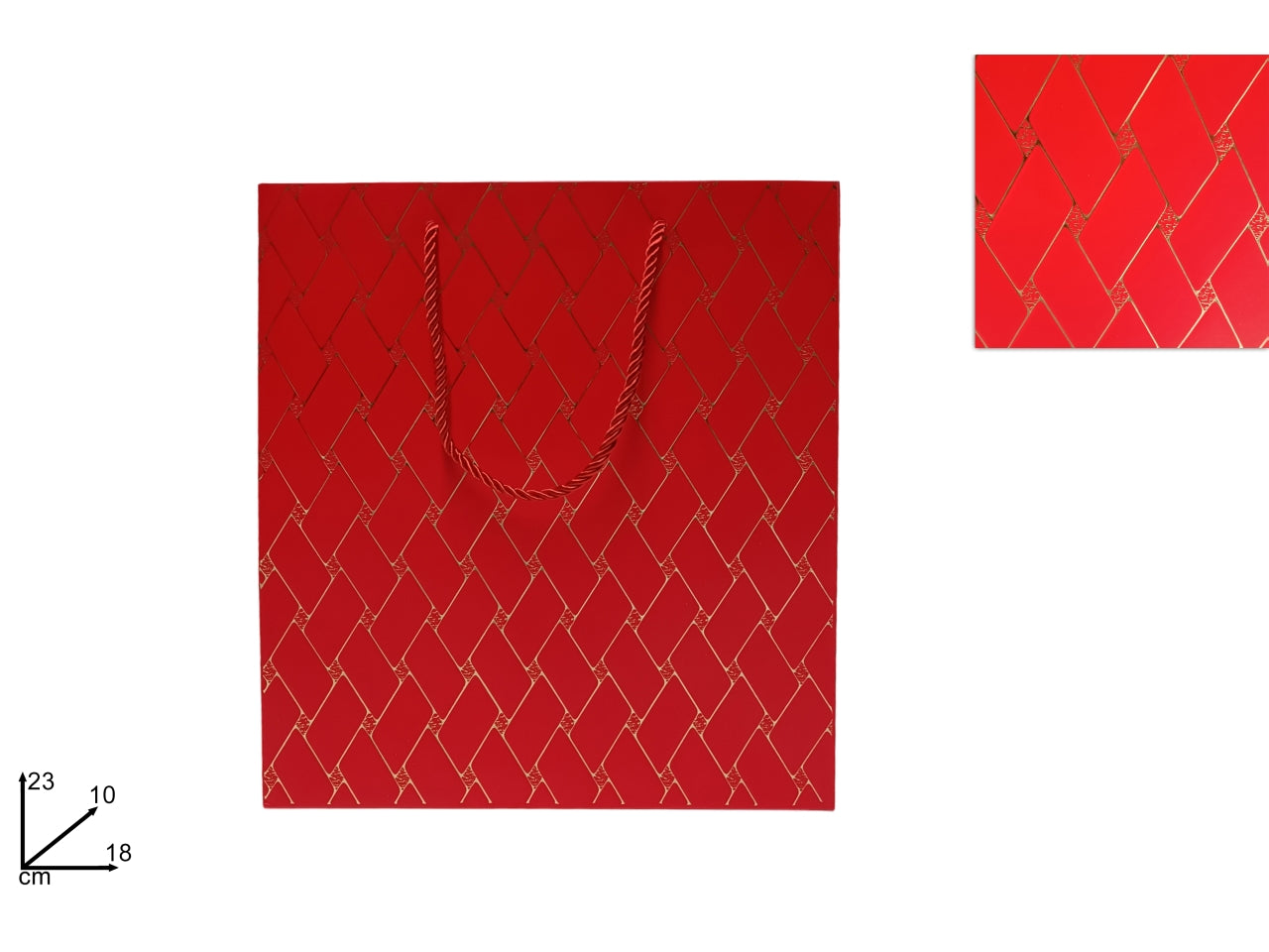 Busta regalo 18x23x10 effetto trapunta rosso oro