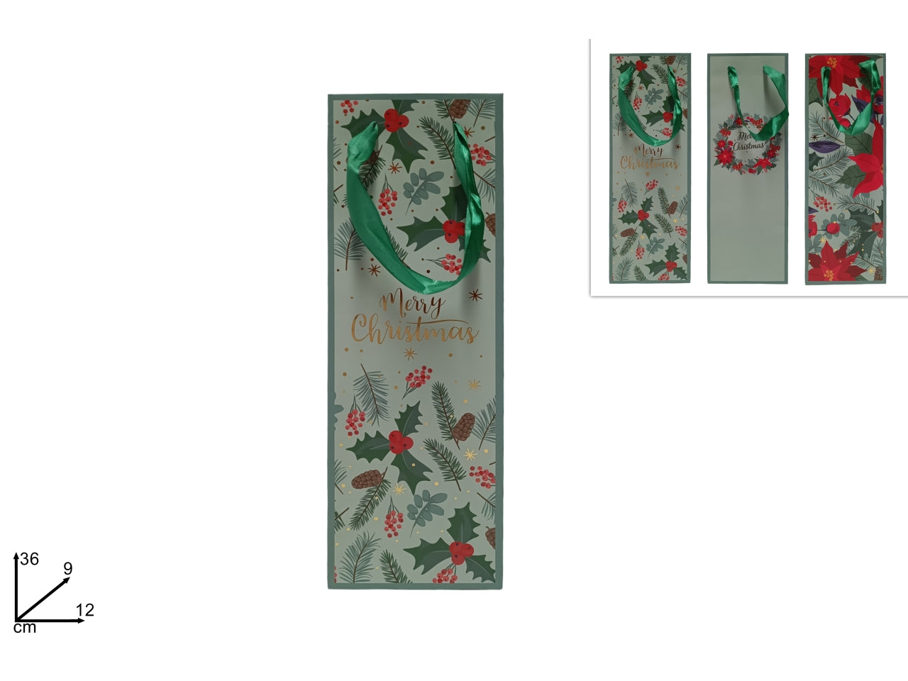 Busta regalo 12x36x9 verde decoro natalizio