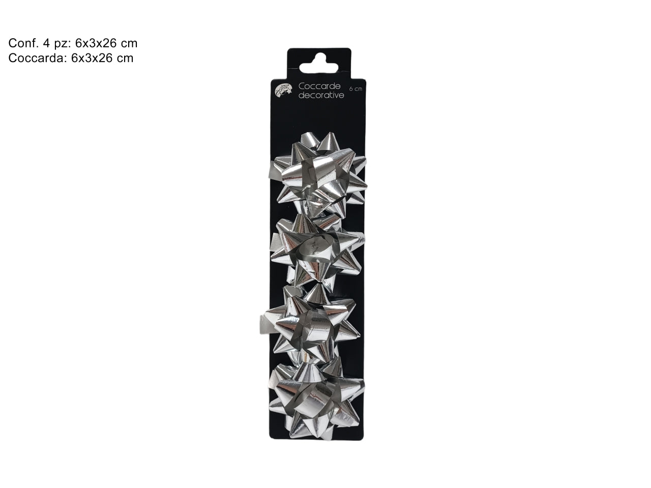 Coccarde lucide 6 cm set 4 pezzi silver