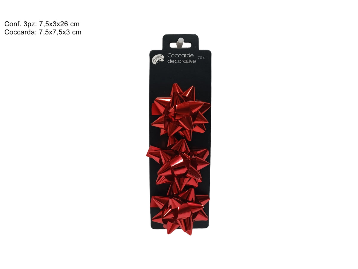 Coccarde lucide 7.5 cm set 3 pezzi rosso