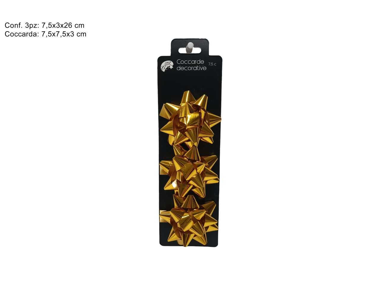 Coccarde lucide 7.5 cm set 3 pezzi oro