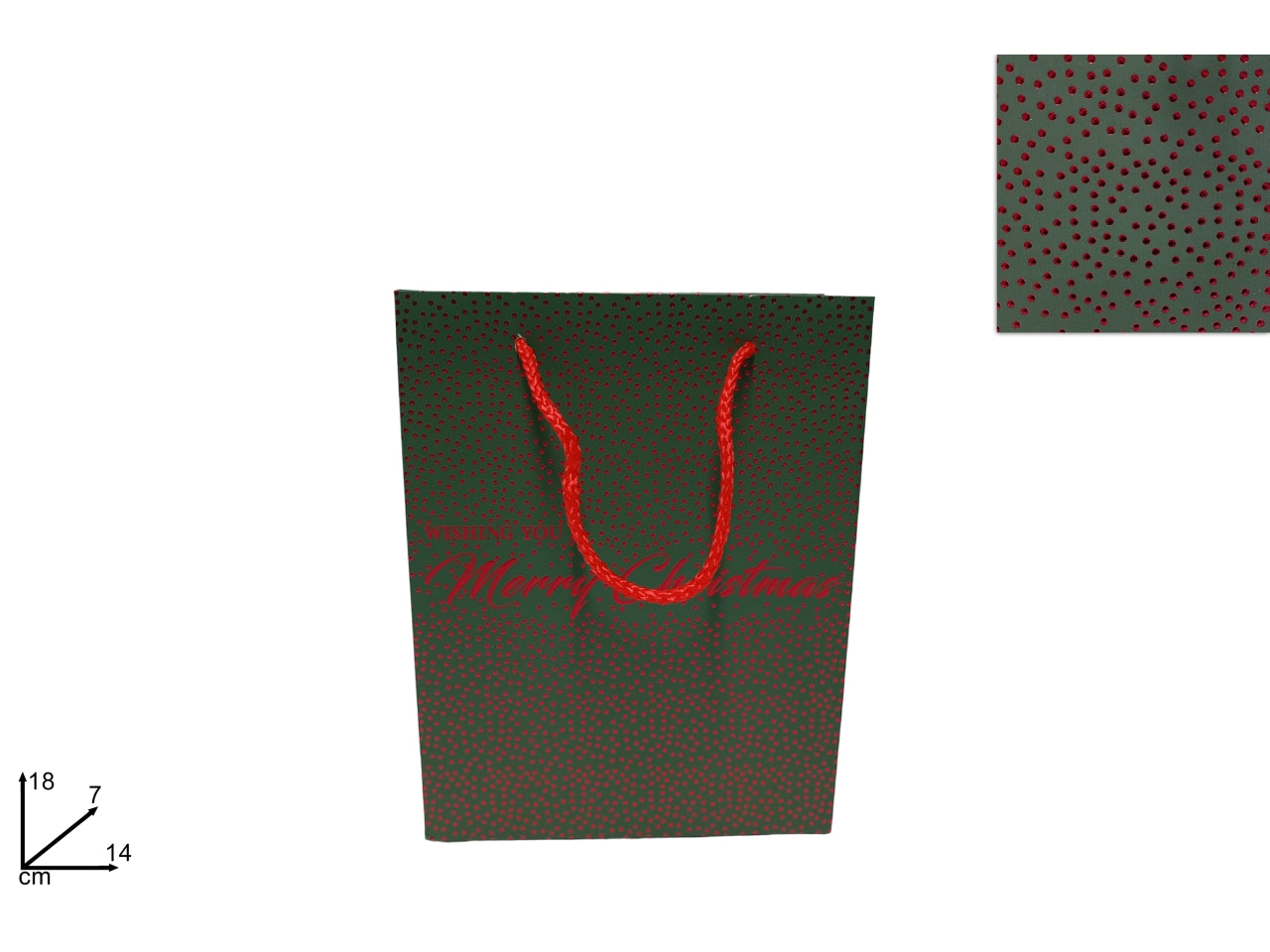 Busta regalo verde borchie rosse 18x14x7